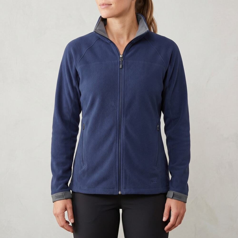 REI Women’s Fleece Jacket Full Zip Navy Blue Outdoor Hiking Cozy Luxury Size L